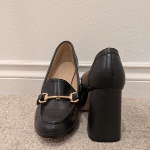 BCBGeneration Black Leather Block Heel Loafers